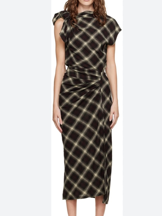 Isabel Marant Dresses & Skirts - Isabel Marant Naerys Black and Cream Plaid Midi Dress with Shoulder Bow Sz36
